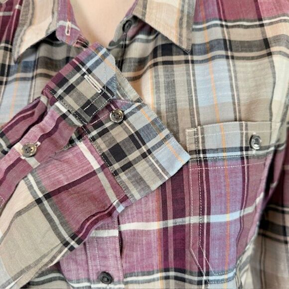 Pendleton Women's Button Front Plaid Shirt Taupe Cream Wine Purple Size Medium - Picture 2 of 11